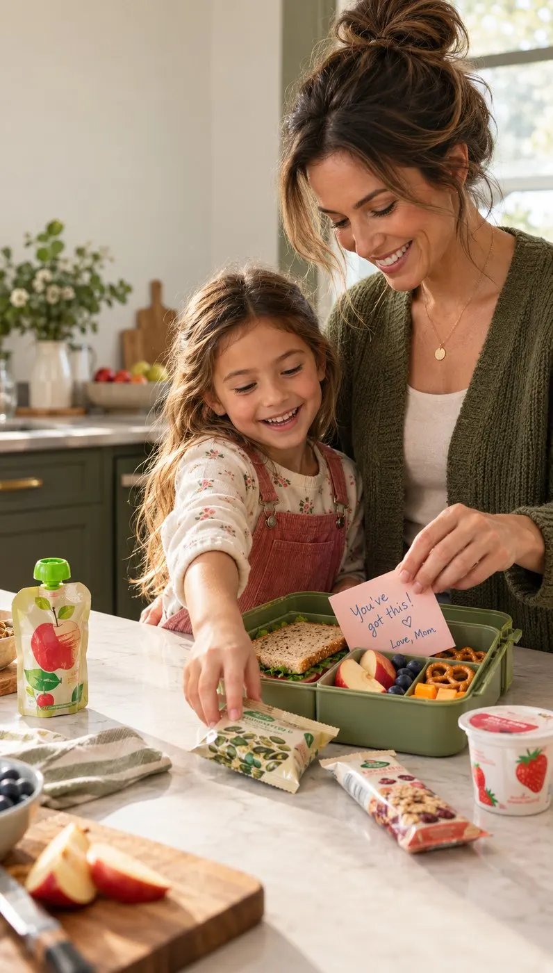 A mother and her daughter packing a lunchbox together